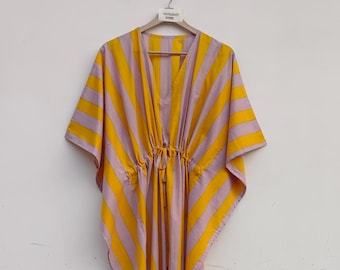 Striped Cotton Kaftan Printed Maxi Dress Plus Size Women Cover Up Caftan