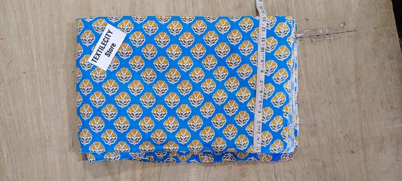 Hand Block Print Cotton Fabric: Floral Sewing Material By The Yard 03