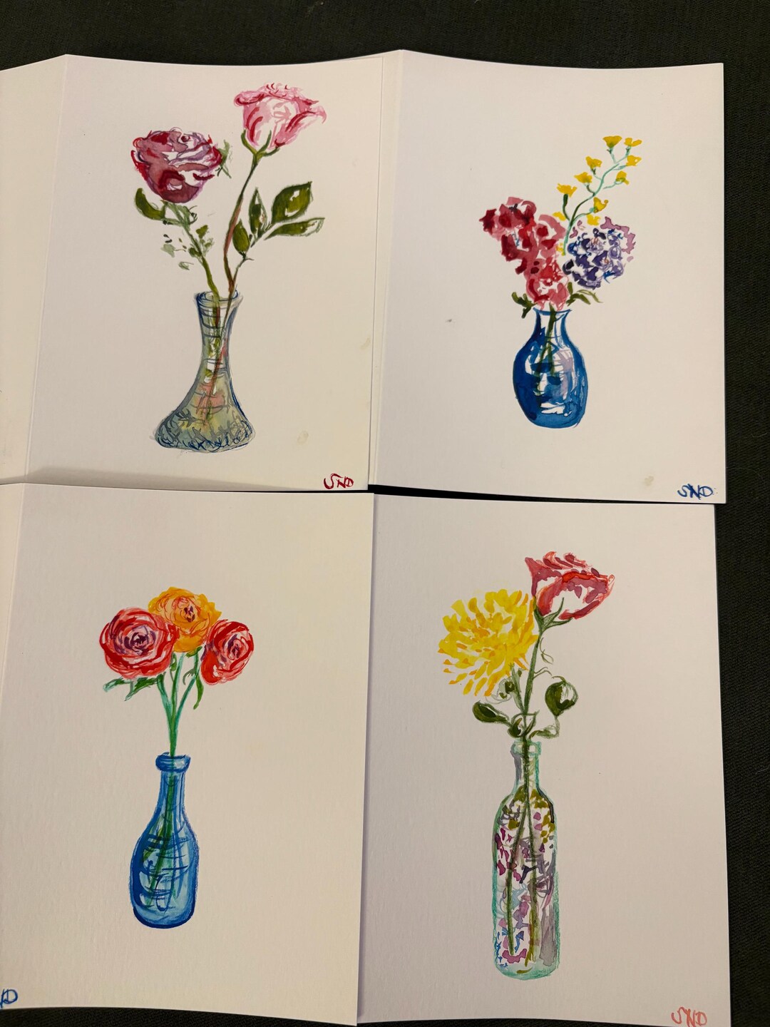 Set of 4 Hand Painted Watercolor Cards With Flowers and Envelopes - Etsy