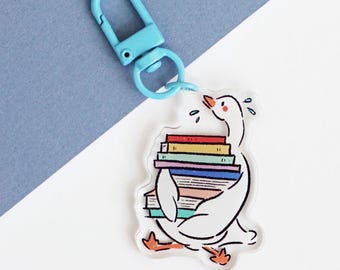 Goose with a Stack of Books, Small Acrylic Keychain