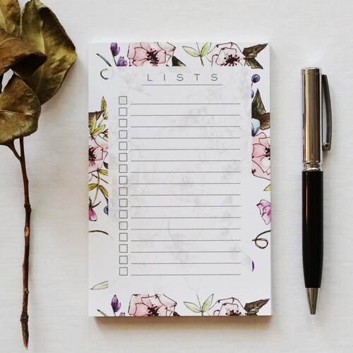 Floral Todo List Notepad Memo Pad Grocery List Notepad Etsy