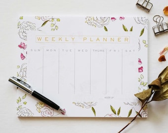 Floral Weekly Planner, Memo Pad, To-do list pad, Notepad, Agenda