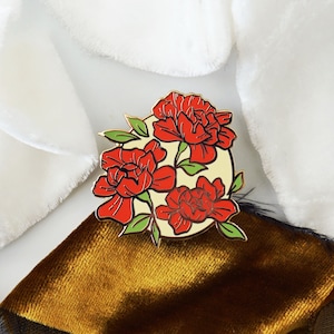 Red Floral Badge Enamel Pin - 1.5" Gold Plated