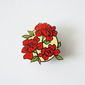 Red Floral Badge Enamel Pin 1.5 Gold Plated image 3