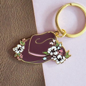 Western Floral Cowboy Cowgirl Hat, Dark Variation, Hard Enamel Gold Plated Keychain