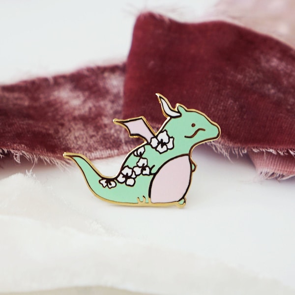 Cute Mint Dragon Hard Enamel Pin - 1.5" Gold Plated