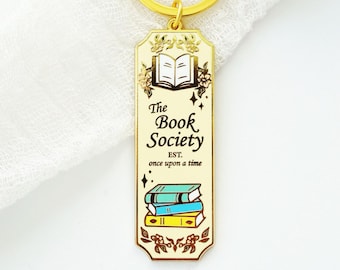 Book Society Harte Emaille Vergoldeter Schlüsselanhänger - Hell
