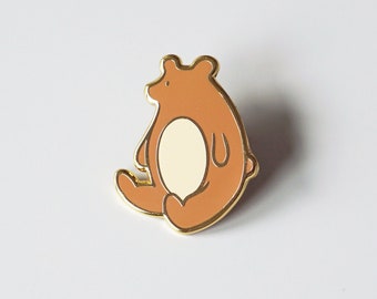 Brown Teddy Bear Enamel Pin - 1.25" Gold Plated