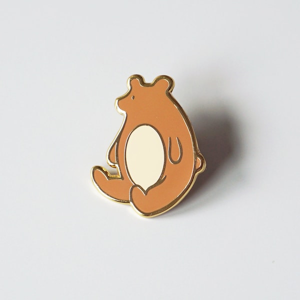 Brown Teddy Bear Enamel Pin - 1.25" Gold Plated