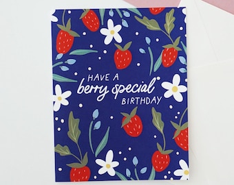 Erdbeere Geburtstagskarte, Gänseblümchen, A2 Karte