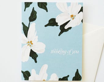 Thinking of You Weiß Floral, Blanko Karte, A2 Größe Karte