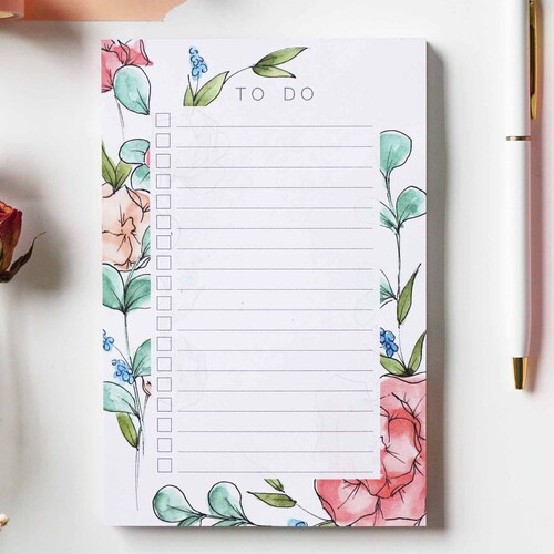 Floral Todo List Notepad Memo Pad Grocery List Notepad Etsy