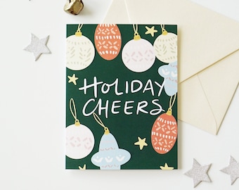 Groene Boho Holiday Ornament Card, Holiday Cheers, Blank Card, A2 Formaat Kaart