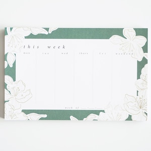 Green Floral Mini Weekly Planner, Desk Pad, Desk Notepad, Agenda, Weekly Notepad