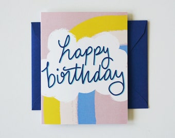 Rainbow Happy Birthday Card, Blank Card, A2 Size Card