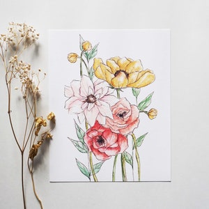 Summer Bouquet Floral Watercolor Print 8 x 10 image 1