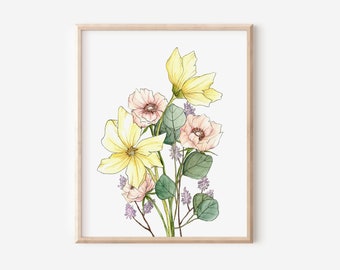 Market Bouquet - Floral Watercolor Print - 8 x 10