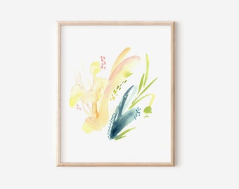 Peach - Modern Abstract Watercolor Print - Contemporary Watercolor Artwork - 5x5 8x8 8x10