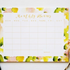 Yellow Abstract Monthly Calendar, Desk Pad, Desk Calendar, Agenda