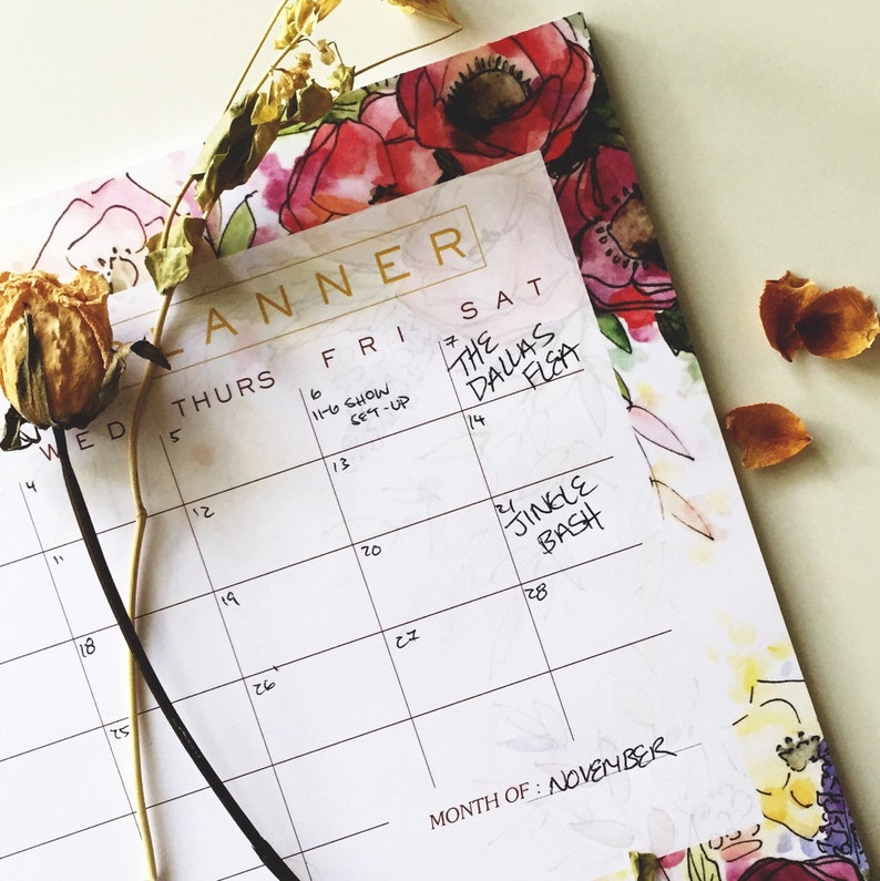 Red Floral Monthly Calendar Planner, Desk Accessory image 3