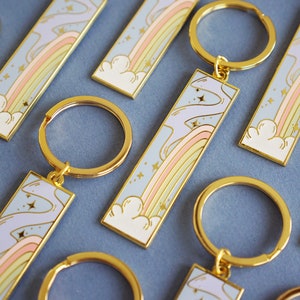 Rainbow Hard Enamel Gold Plated Keychain With White Glitter Cloud - Limited Edition