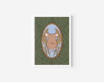 Country Mouse - Vintage Country Inspiriert Chinesisches Sternzeichen Kunstdruck - 13x18