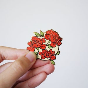 Red Floral Badge Enamel Pin 1.5 Gold Plated image 5