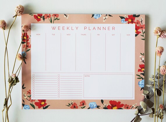 Peach Floral Weekly Planner To-do List Pad Notepad Agenda - Etsy