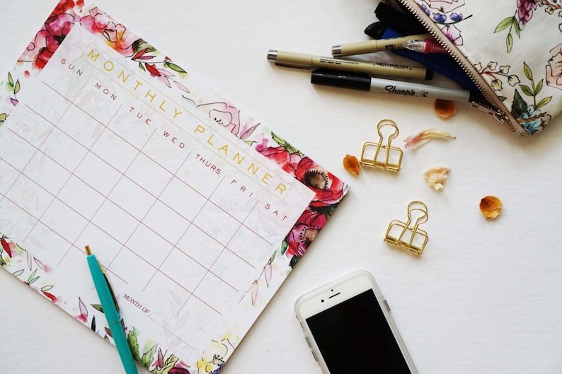 Red Floral Monthly Calendar Planner, Desk Accessory image 2