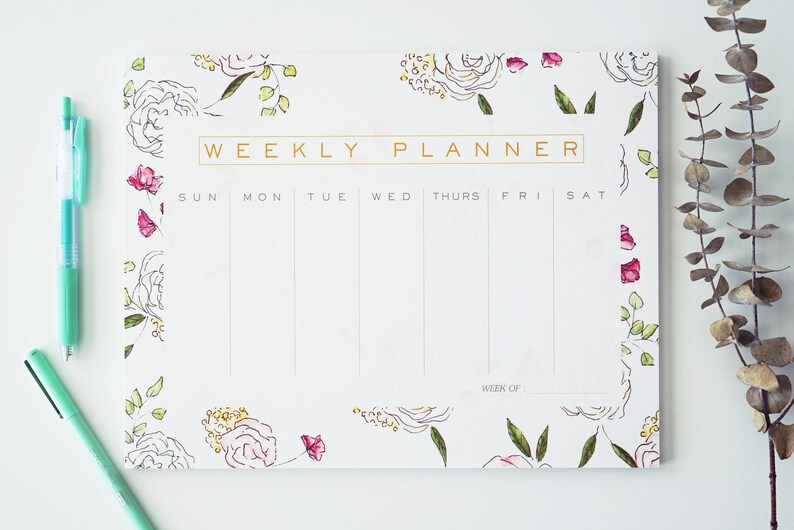 Planificateur hebdomadaire floral, Memo Pad, To-do list pad, Notepad, Agenda image 2