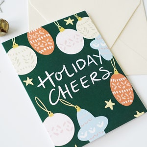 Green Boho Holiday Ornament Card, Holiday Cheers, Blank Card, A2 Size Card image 2