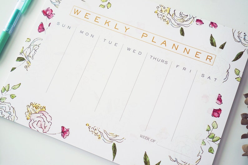 Planificateur hebdomadaire floral, Memo Pad, To-do list pad, Notepad, Agenda image 3