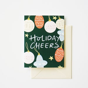 Green Boho Holiday Ornament Card, Holiday Cheers, Blank Card, A2 Size Card image 3