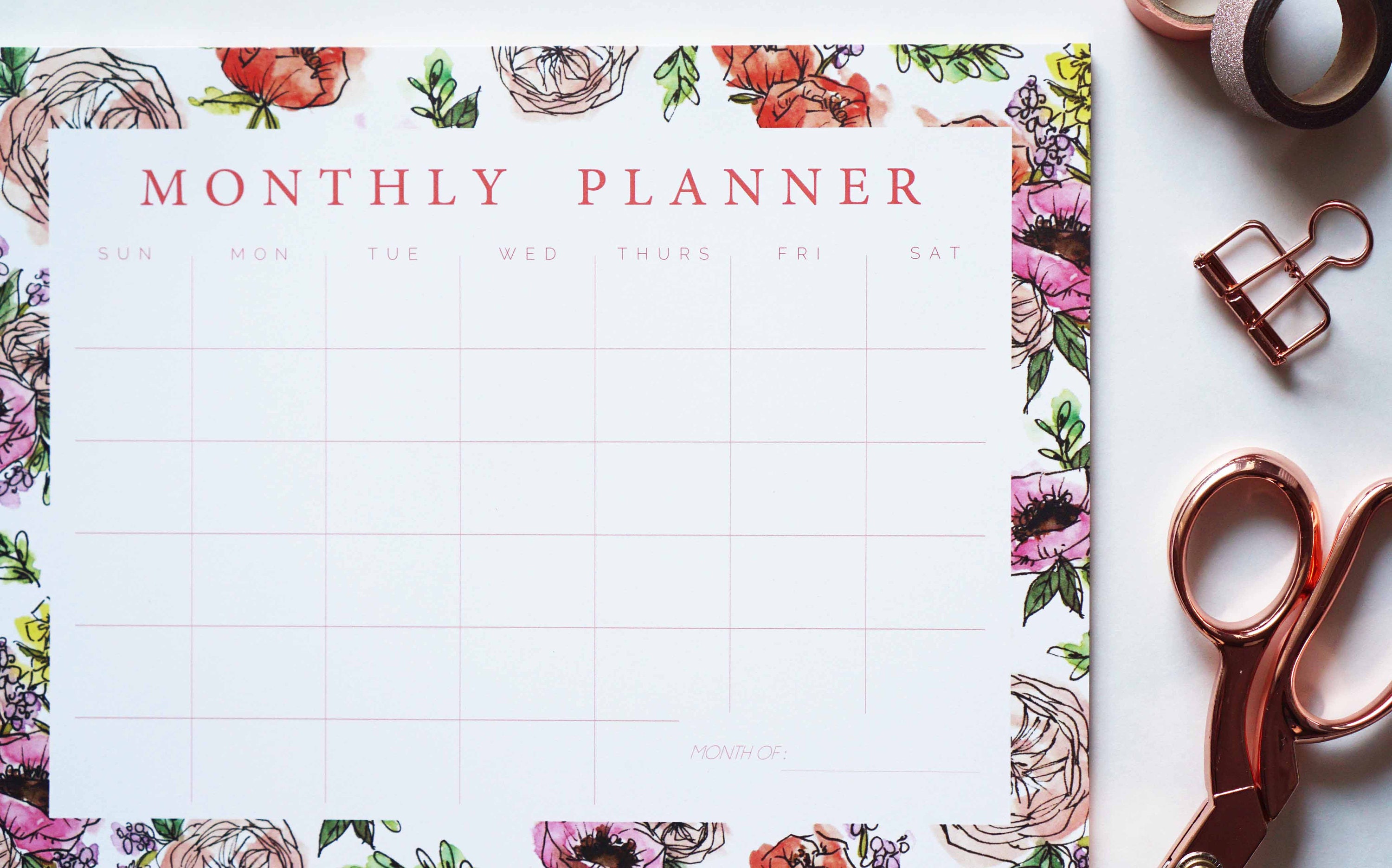 Pink Monthly Calendar Desk Pad Desk Calendar Agenda Etsy