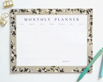 Beige Floral Monatskalender, Schreibtischunterlage, Tischkalender, Agenda