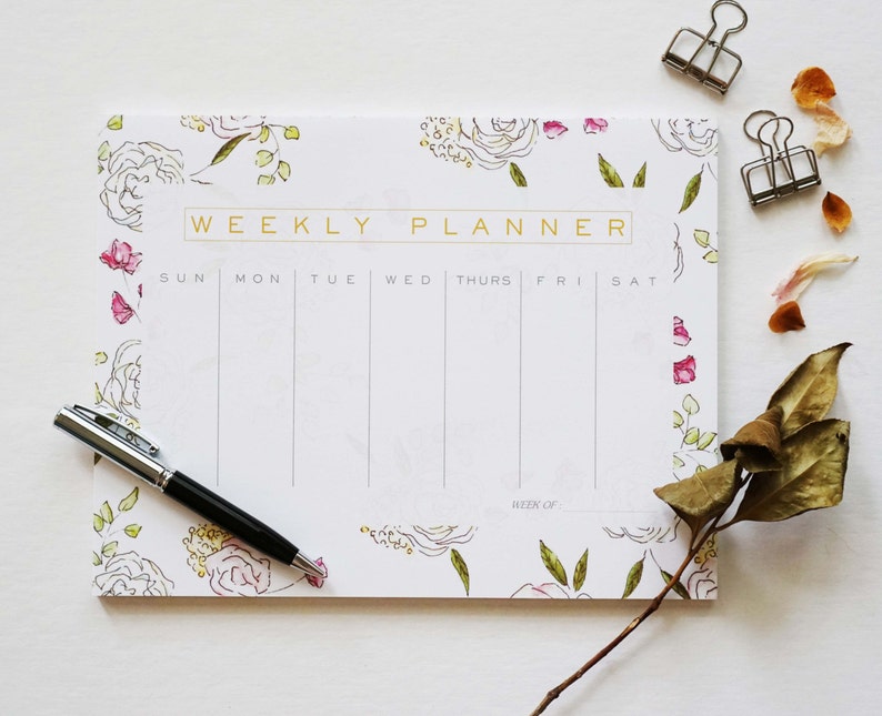 Floral Weekly Planner, Memo Pad, To-do list pad, Notepad, Agenda image 1
