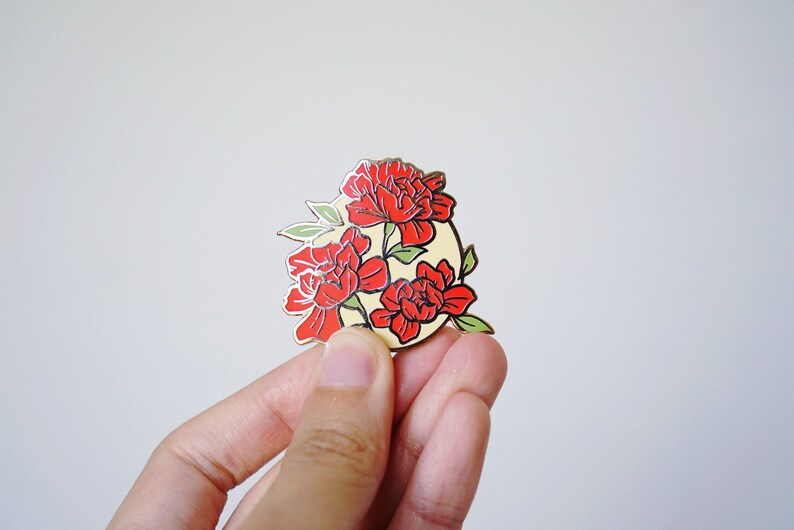 Red Floral Badge Enamel Pin 1.5 Gold Plated image 4