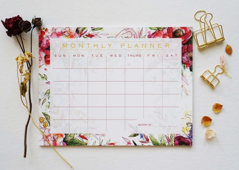 Red Floral Monthly Calendar Planner, Desk Accessory image 1