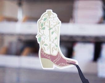 Blumen Cowgirl-Stiefel-Aufkleber, matt holografisches Vinyl