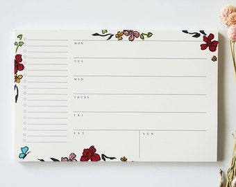 Cream Floral Weekly Planner, Desk Pad, Desk Notepad, Agenda, Weekly Notepad