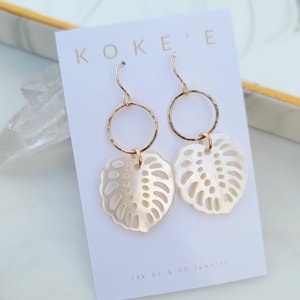 Mother of Pearl Leaf Earrings | Hoop Earrings | Kaua&#39;i | Beach Jewelry | Everyday Wear