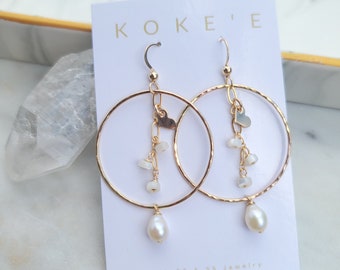 Heart, Mother of Pearl, & Pearl Earrings | Hoops | Dainty | Minimalist | Everyday Wear