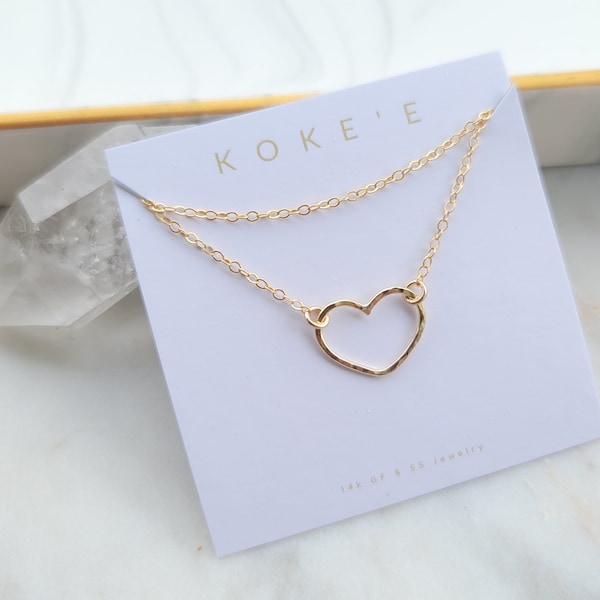 Floating Open Heart Necklace | Gold Layered Necklace | Minimalist Necklace | Dainty | Gift For Her | Heart Jewelry