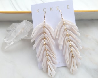 Mother of Pearl Banana Leaf Earrings | Resin Earrings | Dangling | Marble | Beach Jewelry |