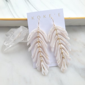 Mother of Pearl Banana Leaf Earrings | Resin Earrings | Dangling | Marble | Beach Jewelry |