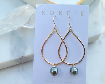 Tahitian Pearl Teardrop Hoops | Pearl Hoops | Pearl Earrings | Minimalist | Dainty