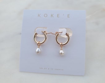 Tahitian Keshi Pearl Hoops | Mini Hoops | Pearl Earrings | Minimalist | Dainty