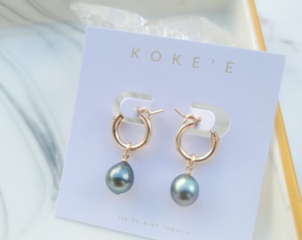 Tahitian Pearl Huggies | Huggie Hoop | Pearl Earrings | Minimalist | Everyday Wear