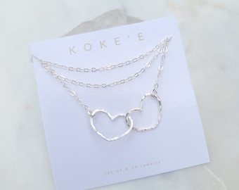 Handmade Double Heart Necklace: Sterling Silver or Gold Filled