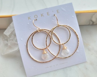 Moonstone Hoop Earrings | Double Hoops | Gemstone Earrings | Everyday Wear | Dainty